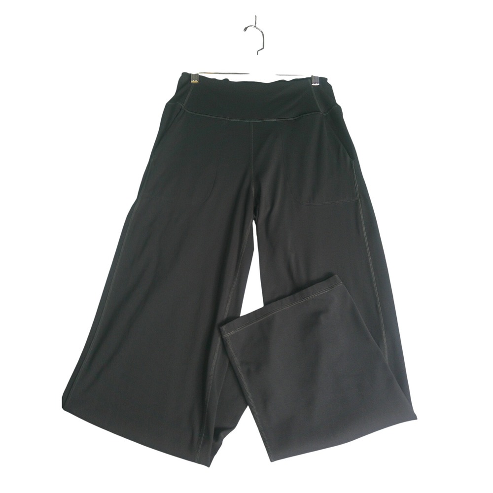 G4Free Women's Wide Leg Yoga Pants Black High Waisted Pockets Size Medium